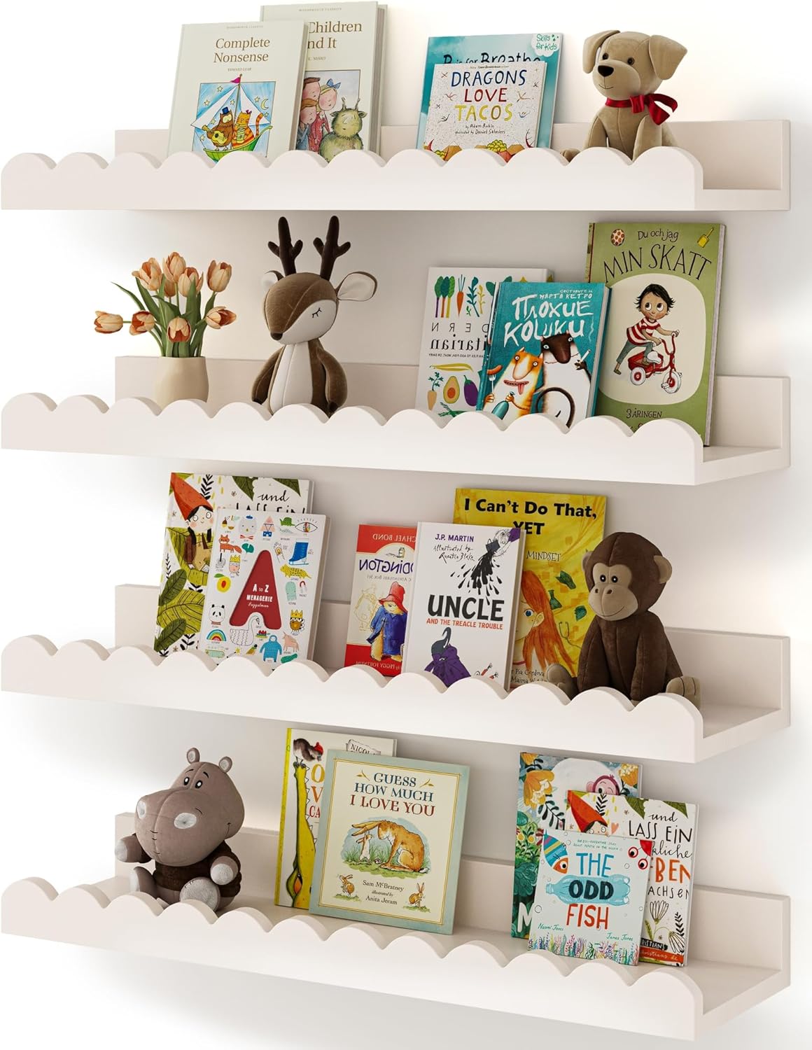 Baby Nursery Bookshelf - Set aus 4 weißen, gewellten, schwebenden
