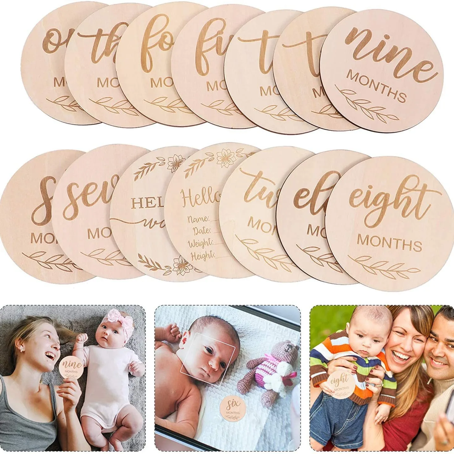 Milestone Card Set - 12 teile/satz Holz Chip Monat Souvenir