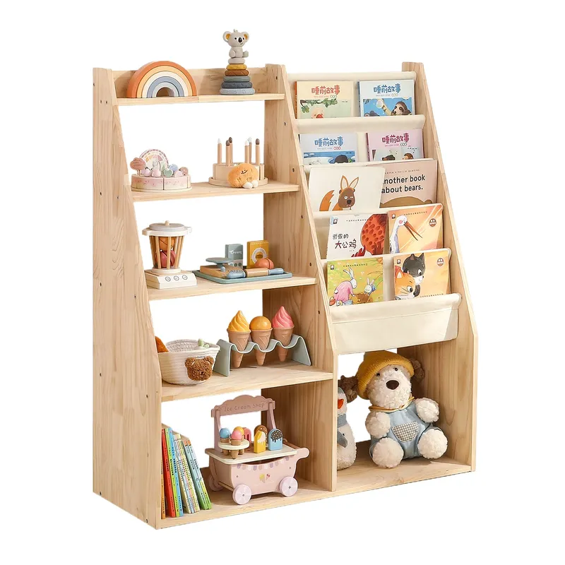 Baby Nursery Bookshelf - Massivholz-Kinderbücherregal Spielzeug-Aufbewahrungsregal 2-in-1 Lese-Organizer Babyschrank für