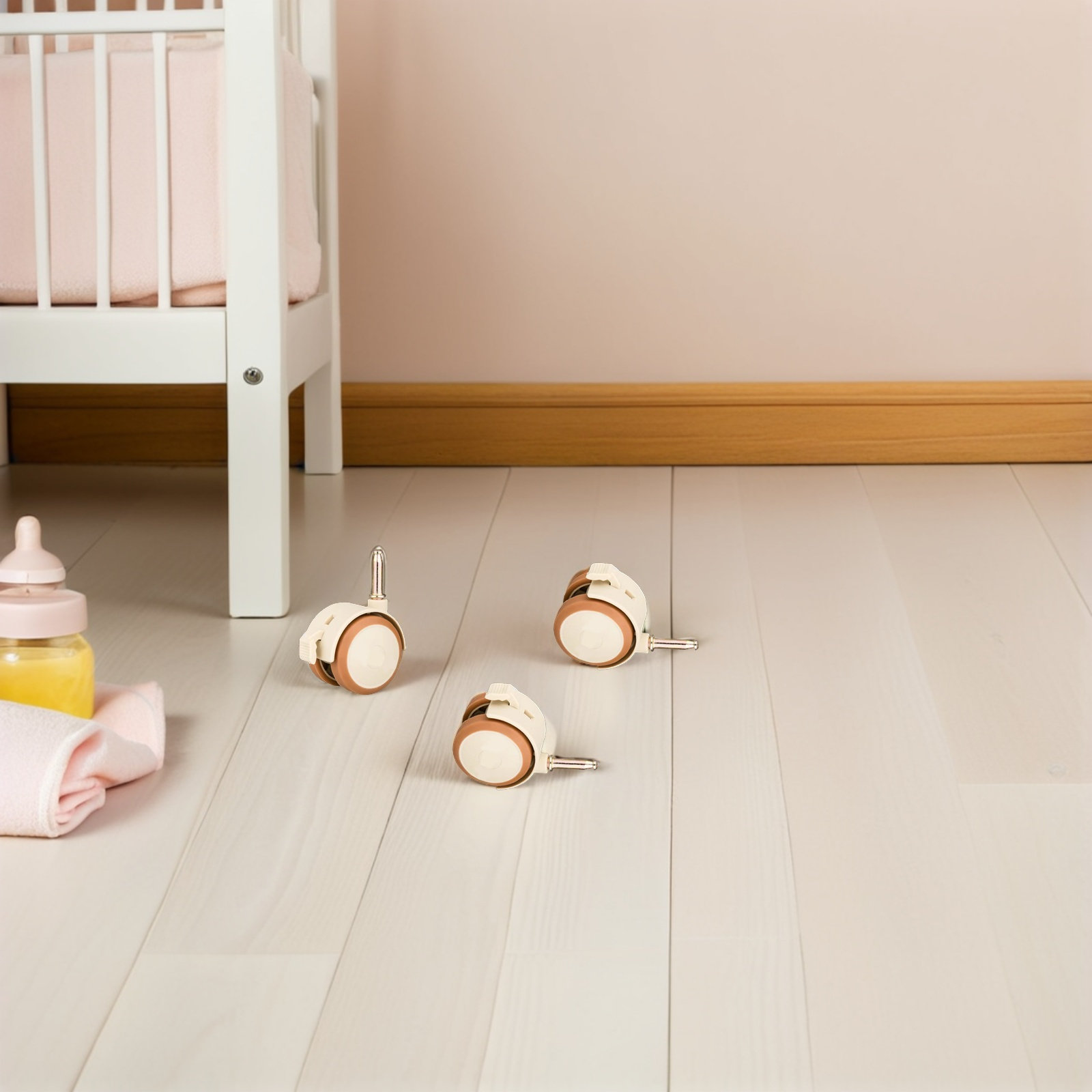 Baby Nursery Cart - 4-teiliges Set aus Gummi-Lenkrollen für Babybetten,