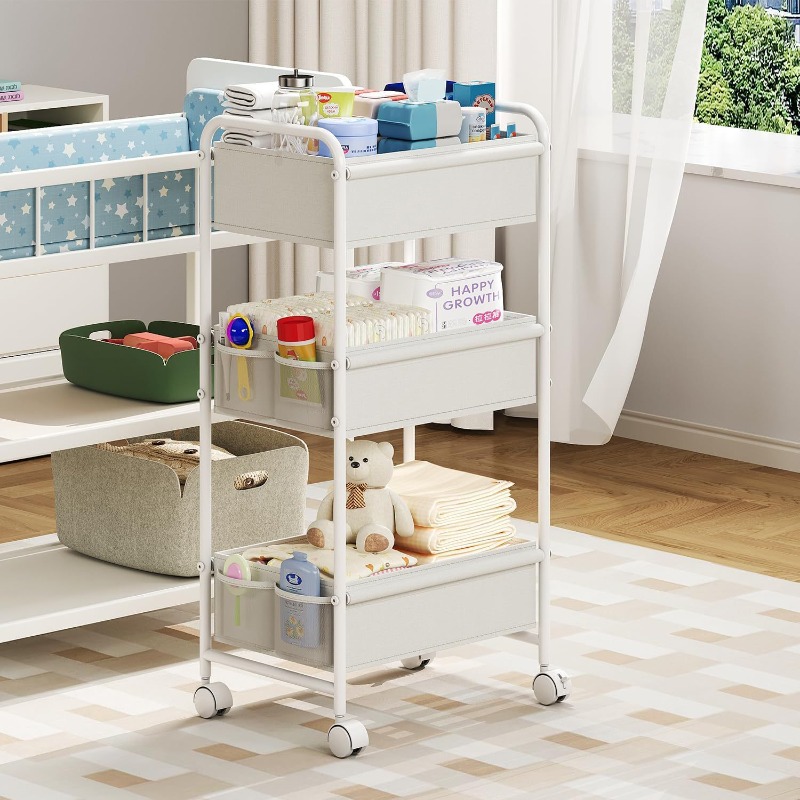 Baby Nursery Cart - 3-stöckiger Rollwagen für Windeln, Mehrzweck-Babyorganizer für