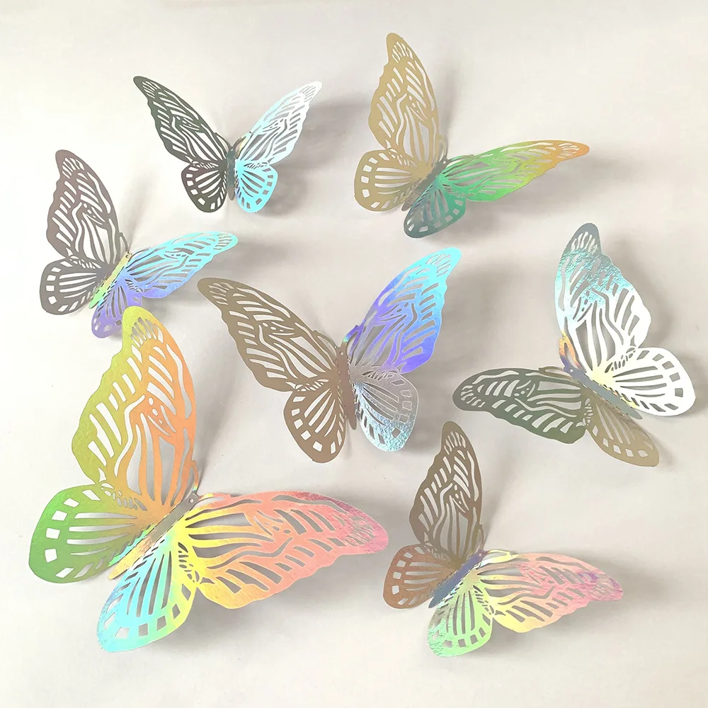 Baby Girl Nursery Quotes - 12 Stück bunte silberne Schmetterlings-Wanddekoration, 3D-Schmetterlings-Aufkleber