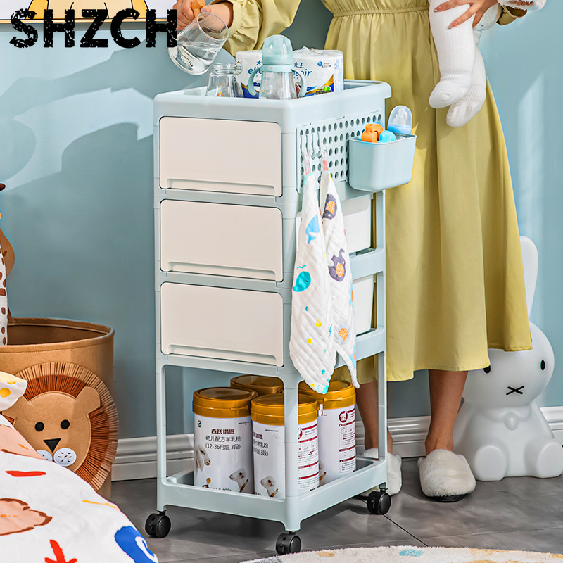 Baby Nursery Cart - Cremefarbener Mobiler Aufbewahrungswagen, Mehrstöckiger Rollorganizer mit