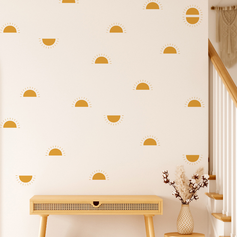 Baby Nursery Yellow - Boho Gelb Orange Halbe Sonne Wandaufkleber