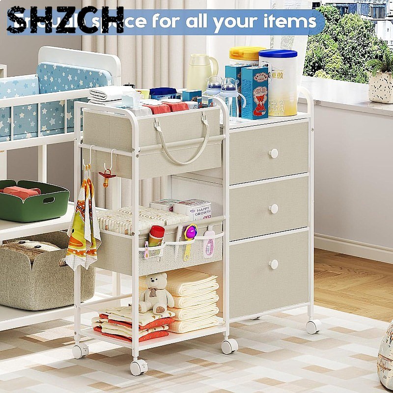 Baby Nursery Cart - Großer Windel-Organizer-Wagen mit 3 Ebenen, mobiler