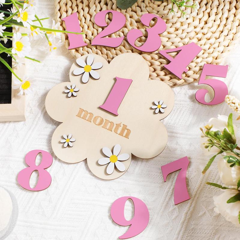 Milestone Card Set - Monatliche Meilensteinkarten aus Holz für Babys,