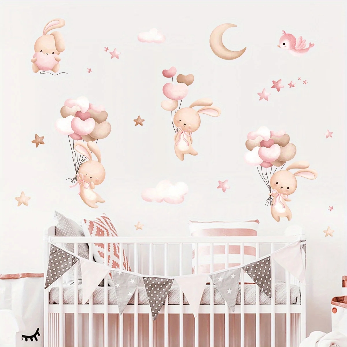 Niedliche Kaninchen-Ballon-Wan – Baby Girl Nursery Quotes Bewertung und Preis